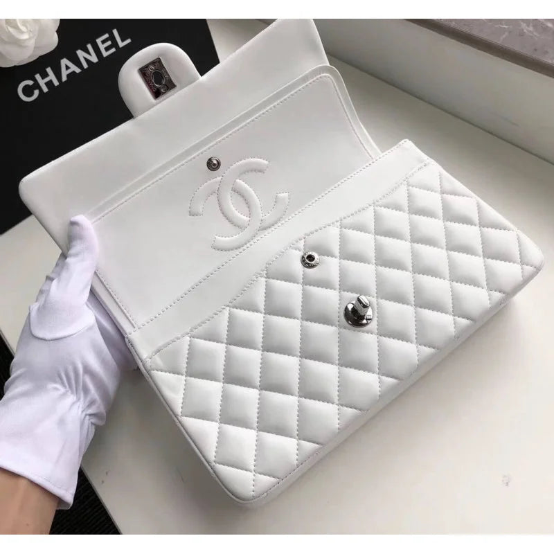 White Lambskin Leather Flap Bag B351