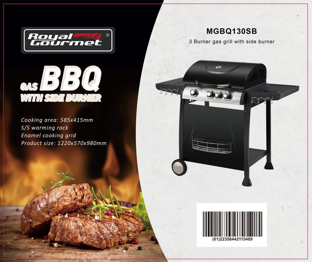 Black 3 Burner Barbecue with Side Burner A36306