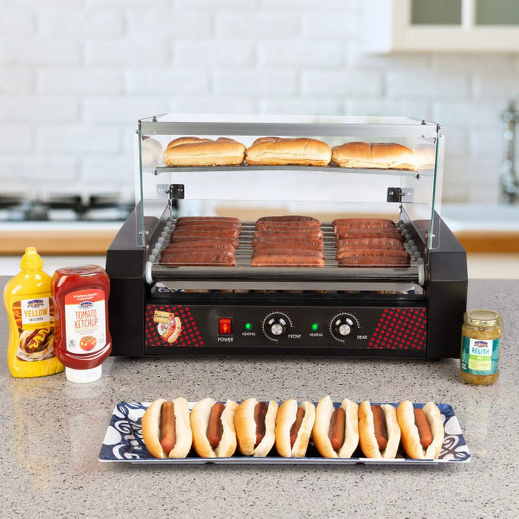 9-Roller Hot Dog Grill with Bun Warmer and Cover F204891
