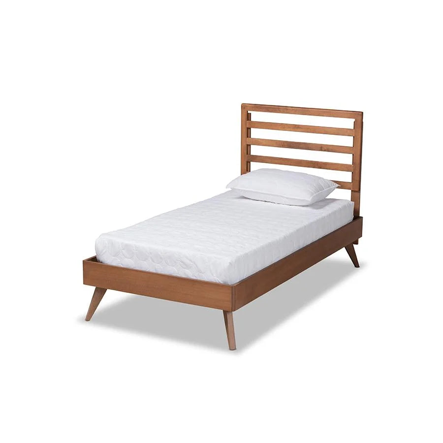 Walnut Finished Wood Twin Size Platform Bed I19049