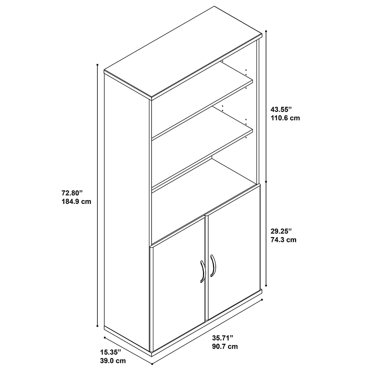 Natural Cherry 5 Shelf Bookcase with Doors F984