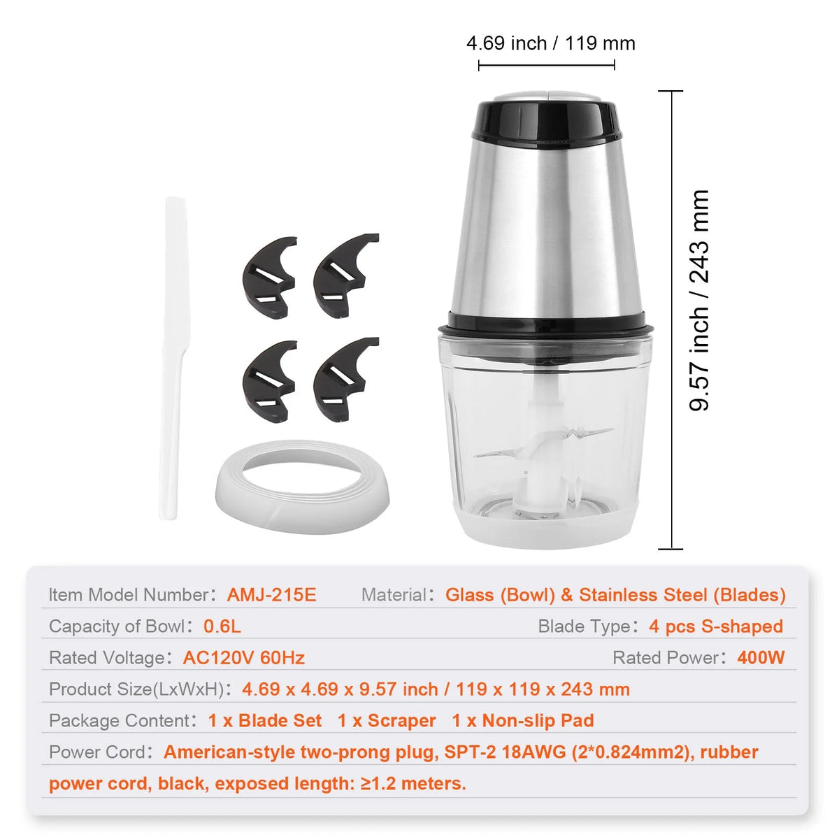 2.5 Cup Glass Electric Food Chopper V531