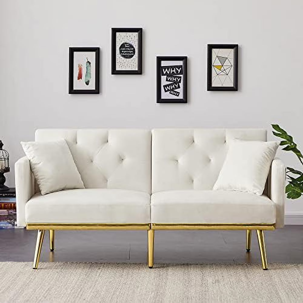 Velvet Futon Sofa Bed with Adjustable Armrests and Backrests Z48203