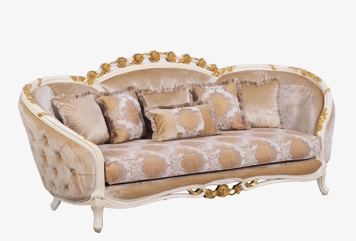 Beige & Gold Wood Trim Sofa Set W271