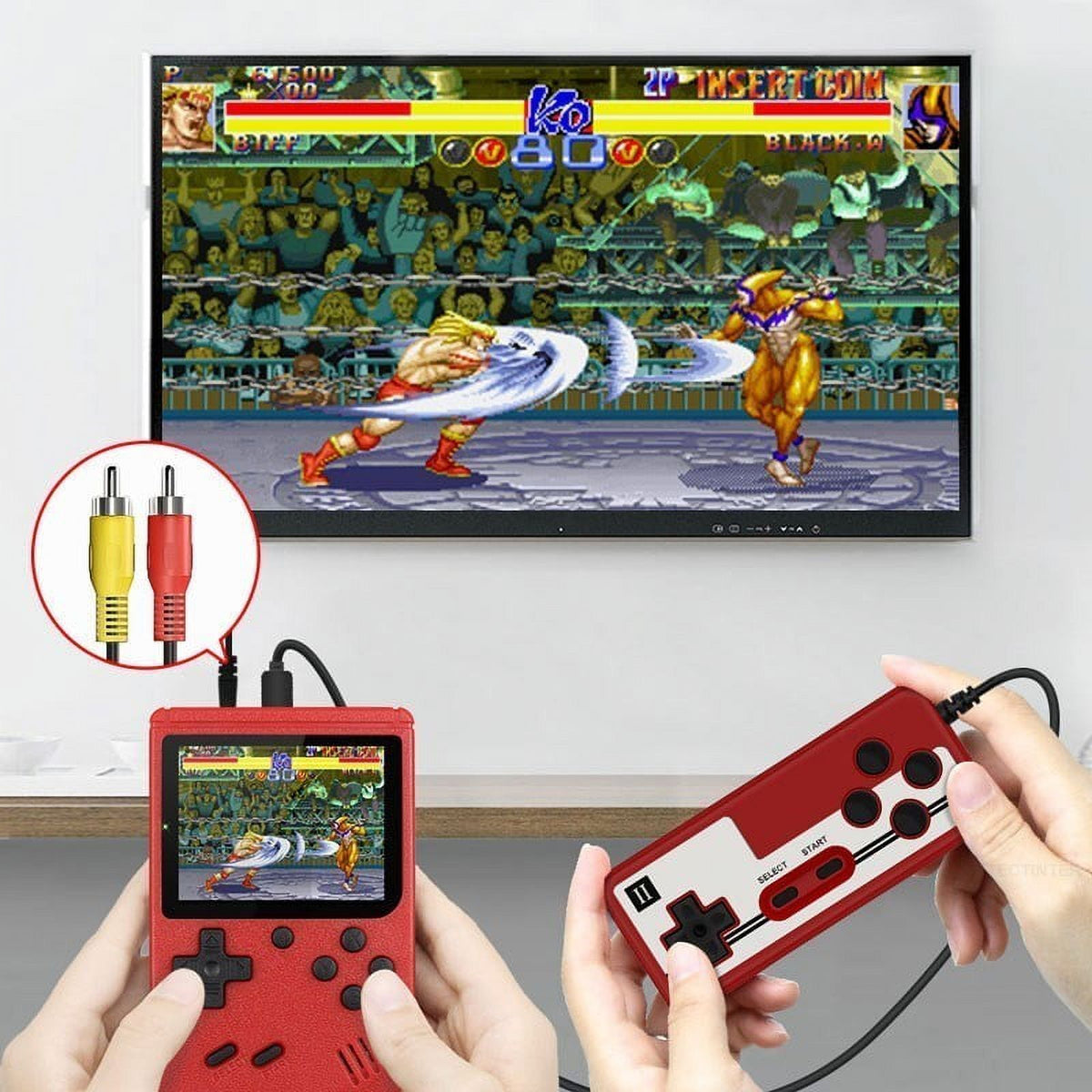 Red mini handheld electronic game console with 3.0-inch color LCD, built-in 400 games P69951
