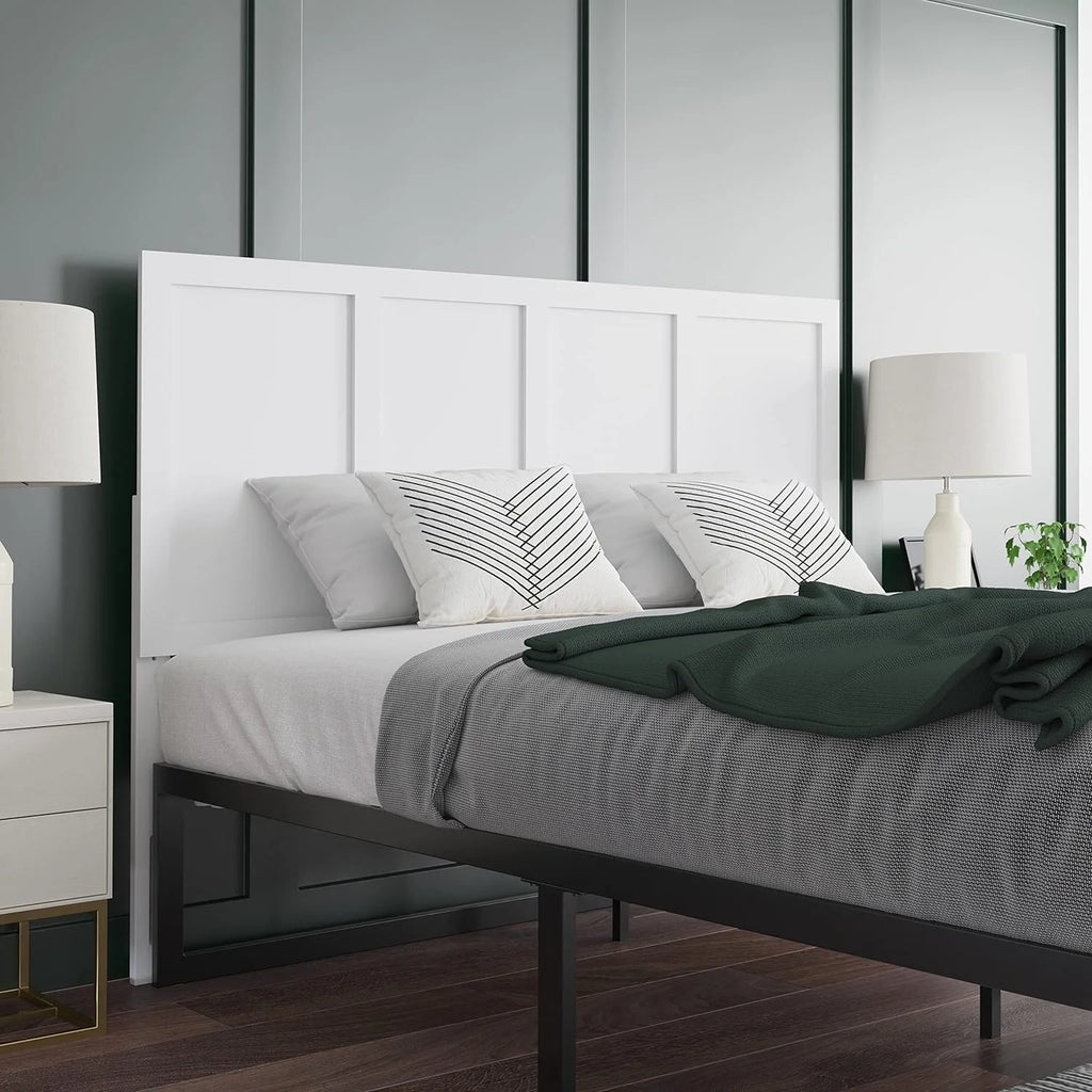Queen Size Four Panel Wooden Adjustable Headboard In White T502391