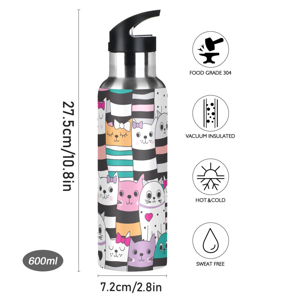 Stainless Steel Insulated Water Bottle with Straw Lid J1849