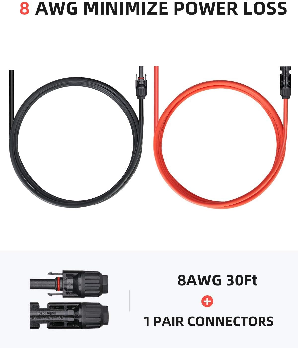 100Feet 10AWG Solar Extension Cable with Female and Male Connector L197481