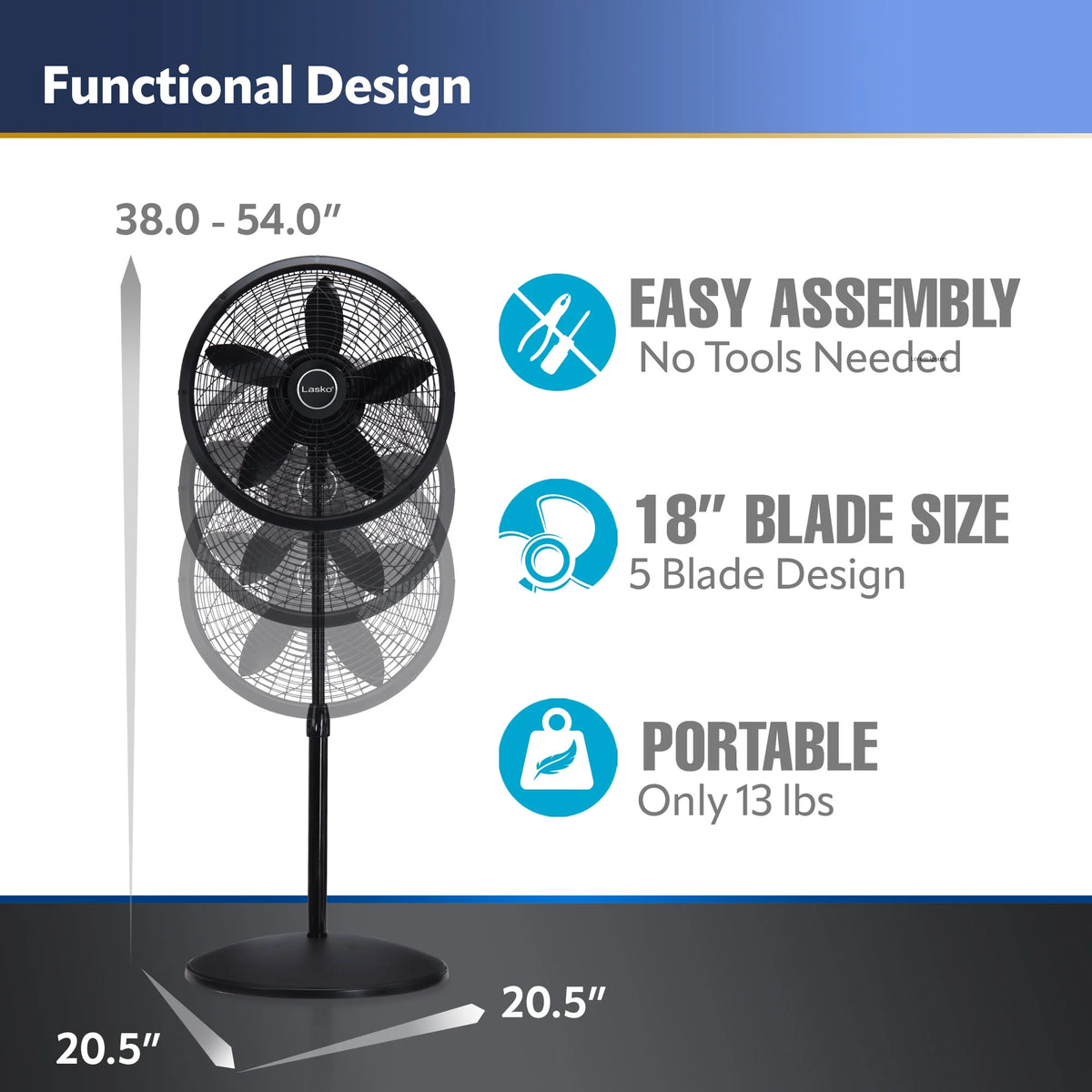 18 Oscillating 3-Speed Pedestal Fan H2588