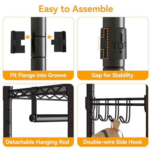 Black Heavy Duty Rolling Garment Rack with Wheels Double Hanging Rods L16388