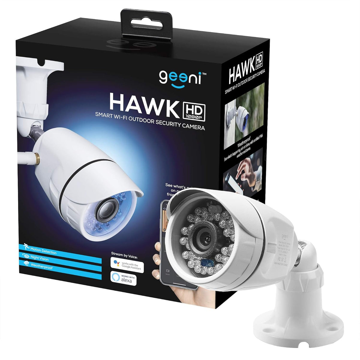 1080p HD Outdoor Smart Wi-Fi Security Camera with Night Vision, Motion Alerts, IP66 Weatherproof, White Y701