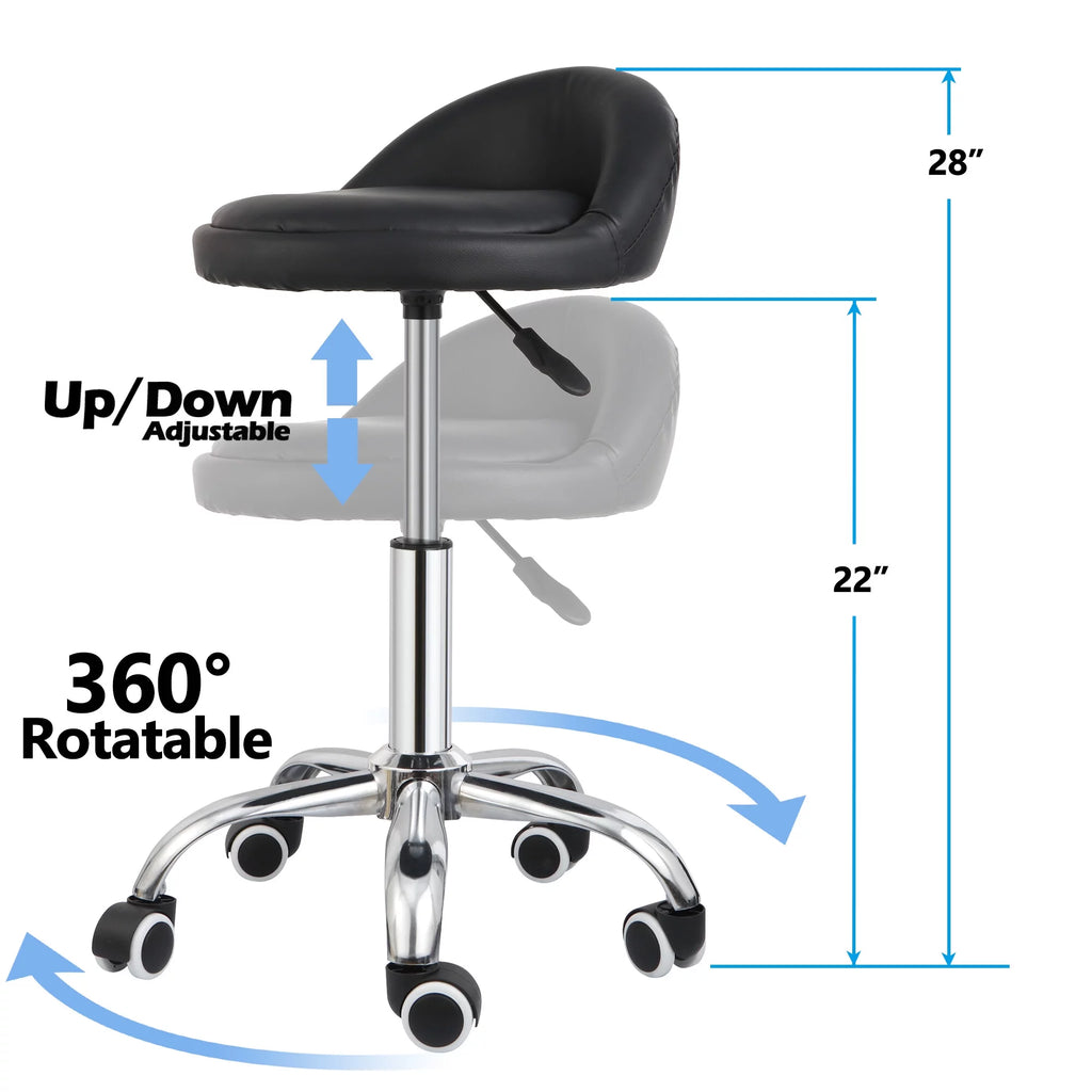 Swivel Rolling Stool on Wheels PU Leather Black O1414