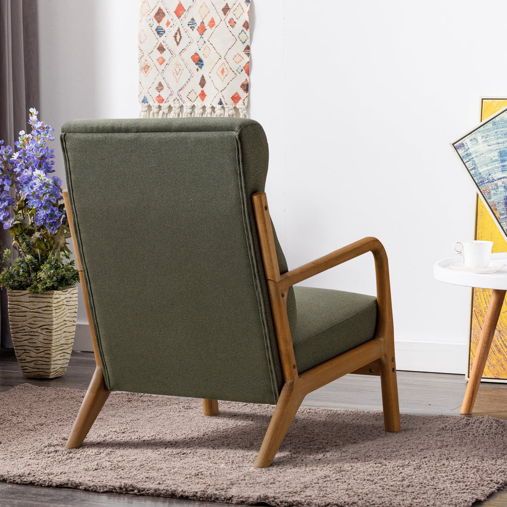 Mid-Century Modern Green Upholstered Accent Chair with Pillow Z27744