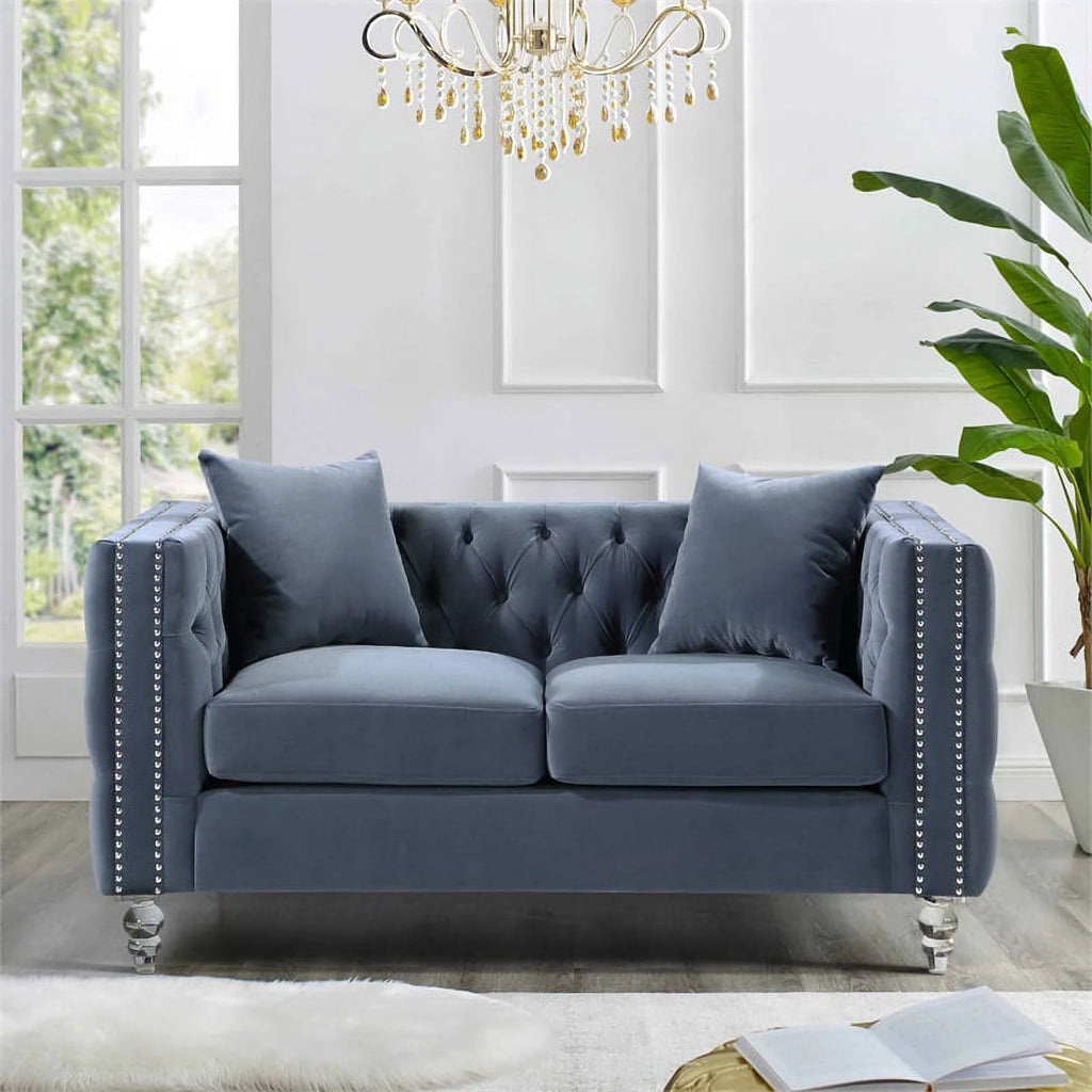 Dark Blue Velvet Tufted Loveseat Z689170