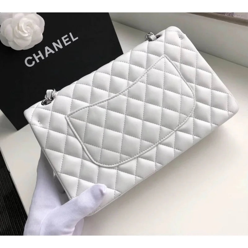 White Lambskin Leather Flap Bag B351