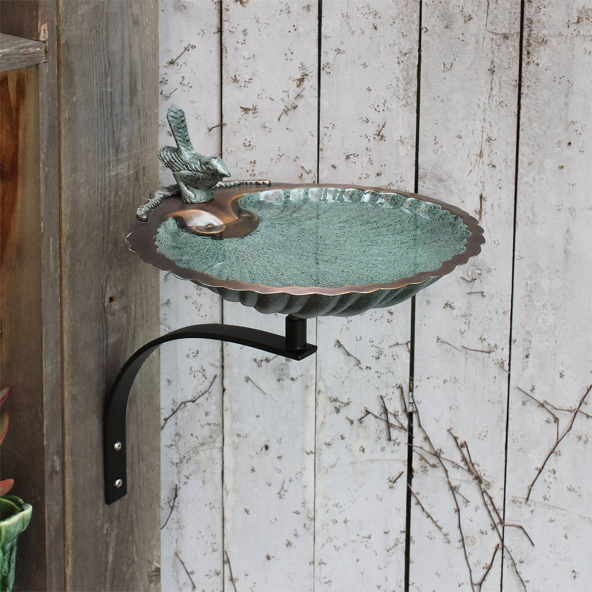 Scallop Shell Birdbath with Wall Mount Bracket S3326