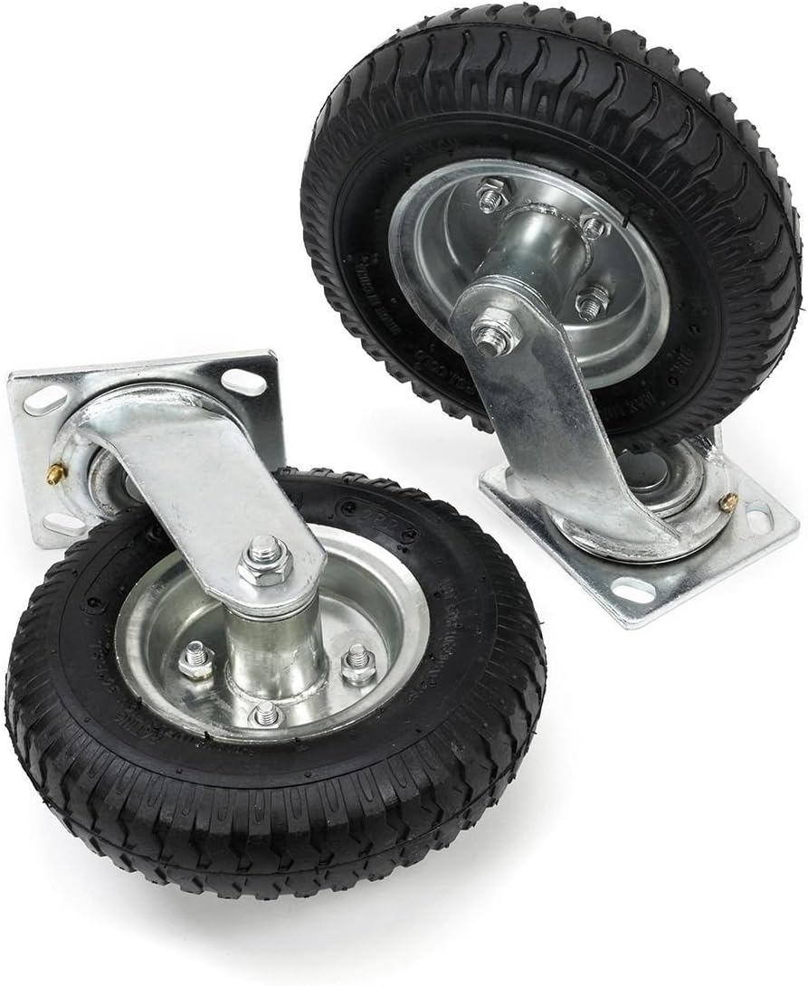 8 Pneumatic Caster Set of 4 Heavy Duty 2 Swivel 2 Rigid Silver W233548