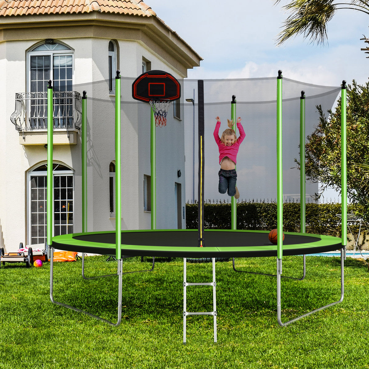 10FT Trampoline with Basketball Hoop and Ladder E62588