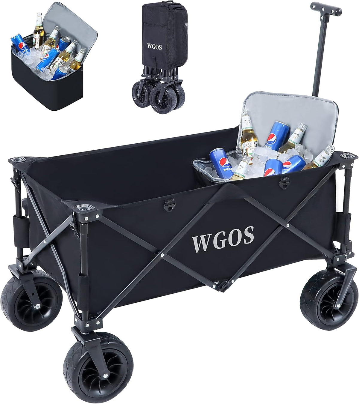Collapsible Folding Wagon with Cooler Bag Black A3674