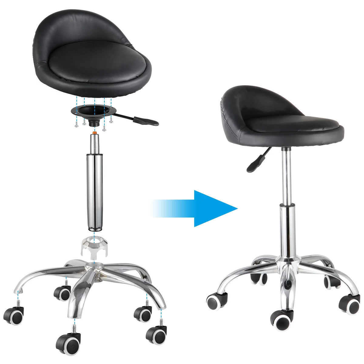 Swivel Rolling Stool on Wheels PU Leather Black O1414
