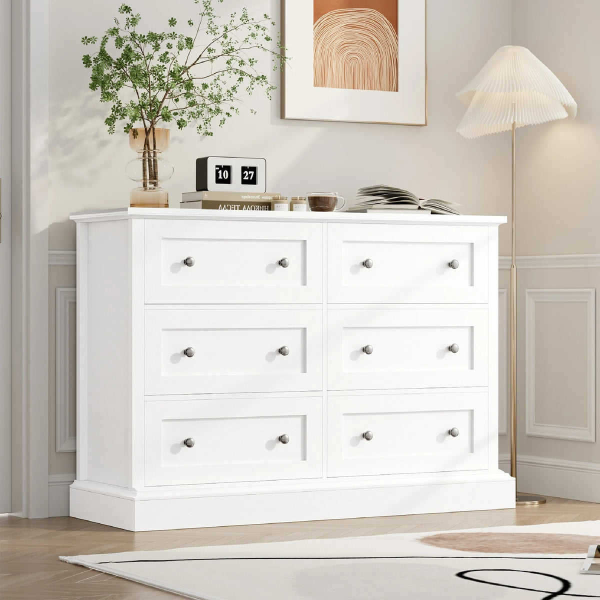 White 6 Drawer Double Dresser S6754