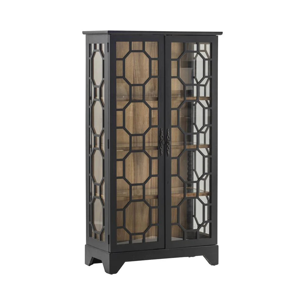 Black Wood and Glass Door Curio D124652