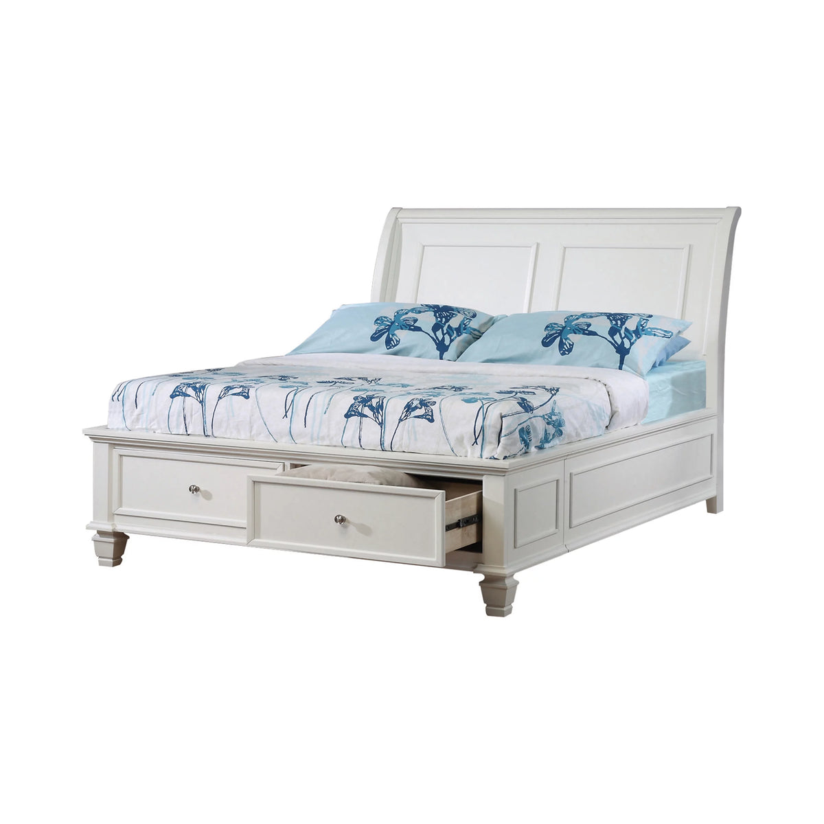 White Full Sleigh Bed with Footboard Storage E261866