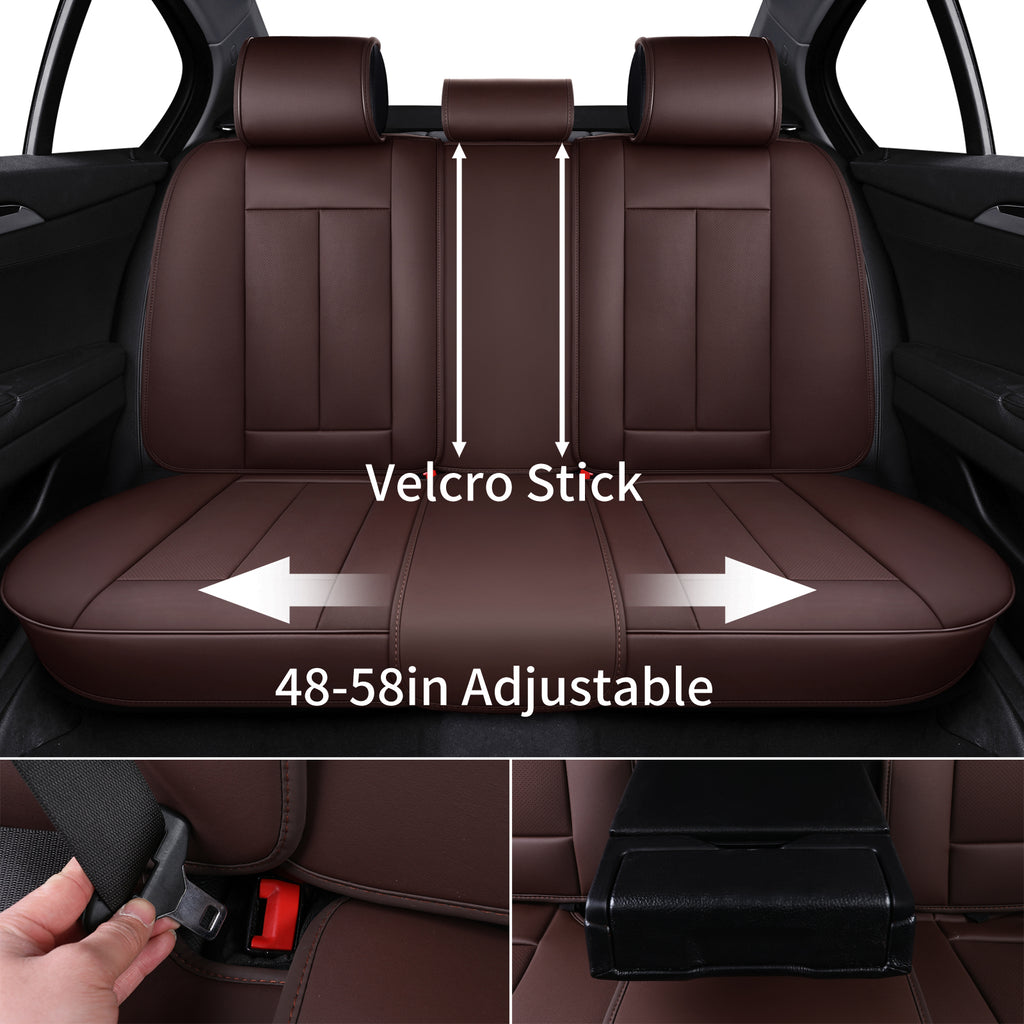 Brown Leather Rear Seat Covers Set, Waterproof Universal Fit V415720