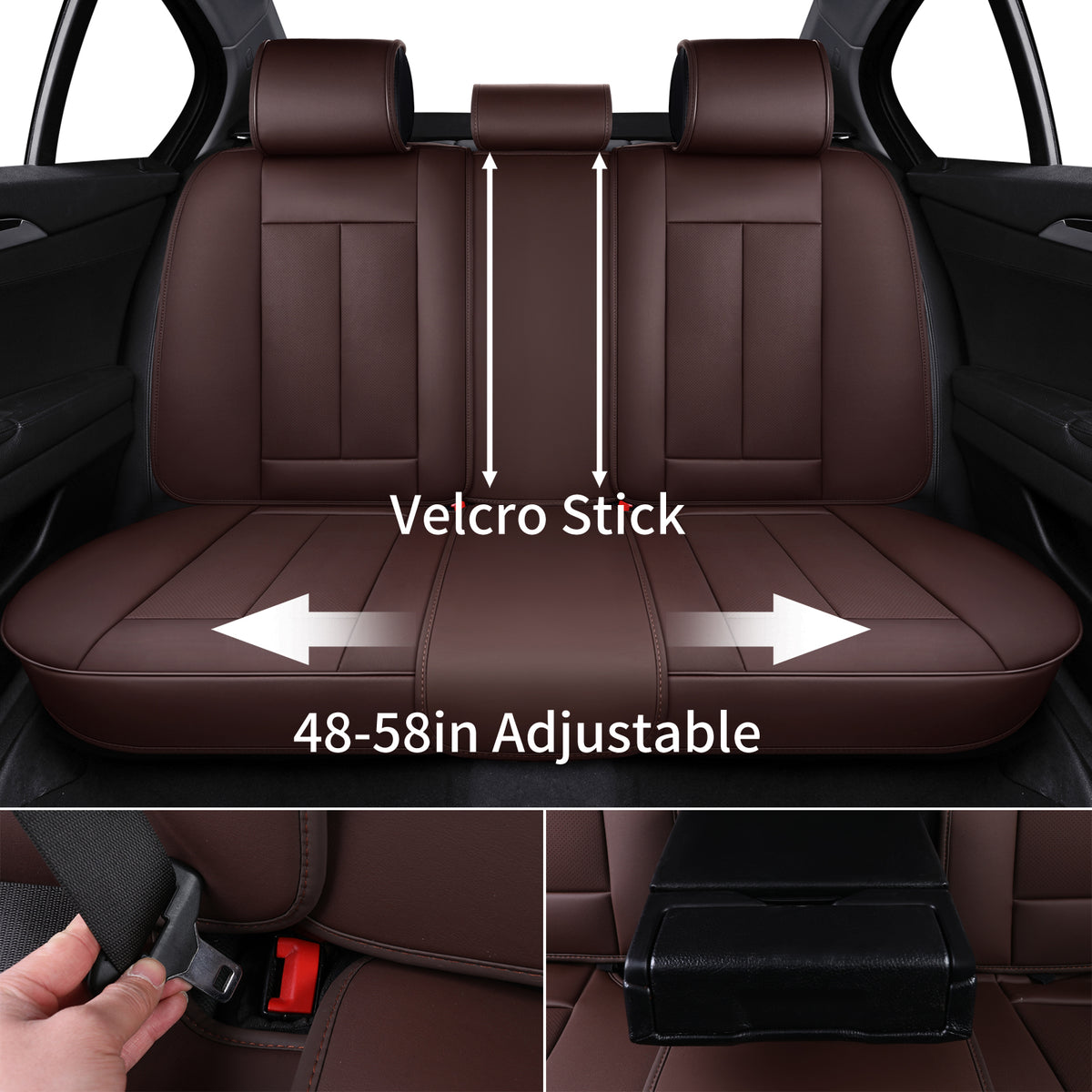 Brown Leather Rear Seat Covers Set, Waterproof Universal Fit V415720