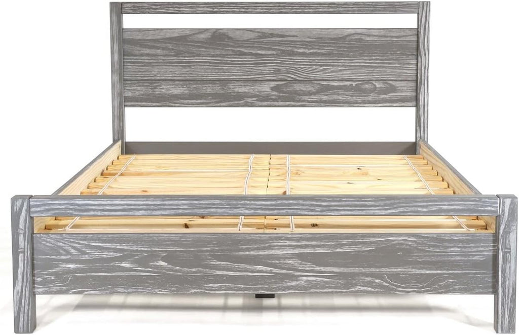 Queen Size Solid Wood Platform Bed Brushed White U316348