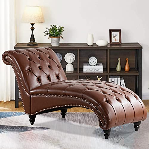 Brown Leather Lounge Chair with Nailhead Trim D1226