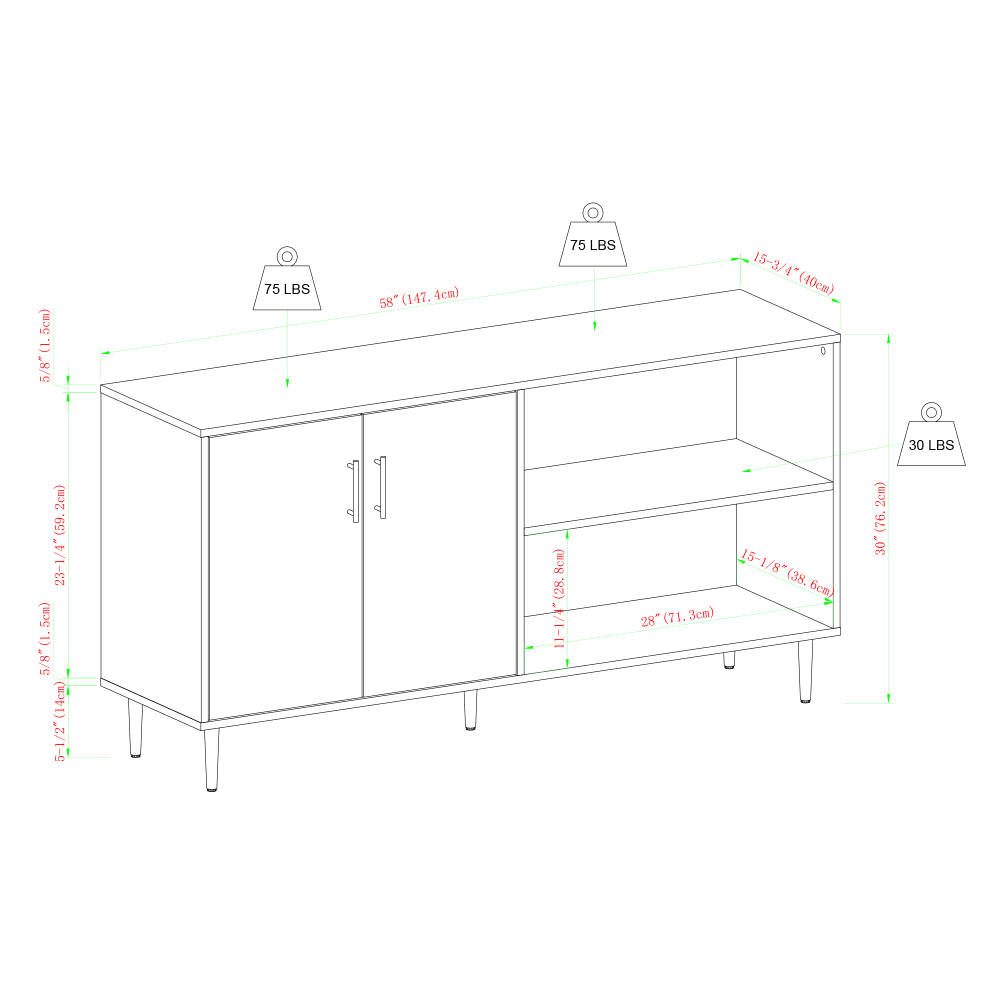 58 inch Solid Black TV Console X2529