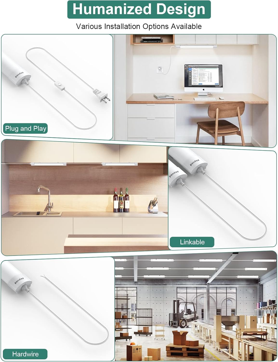 Under-Counter Light Plug in, Waterproof Kitchen Lights Under Cabinet, 5000K 1700Lm 16W 1.4FT Plug in Lights for Ceiling with Switch, Linkable LED Tube Light for Workbench...(2PCS) Pack of 2 P90066