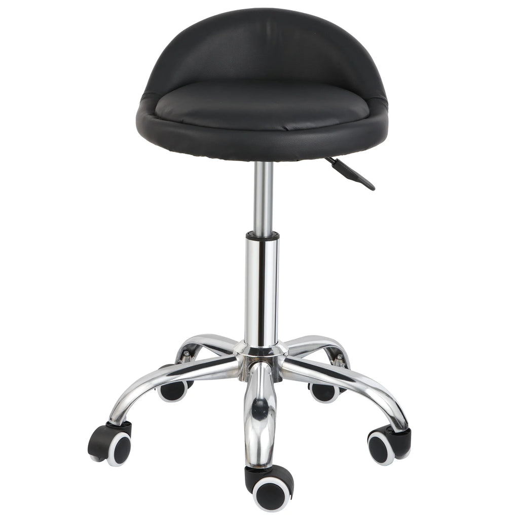Swivel Rolling Stool on Wheels PU Leather Black O1414