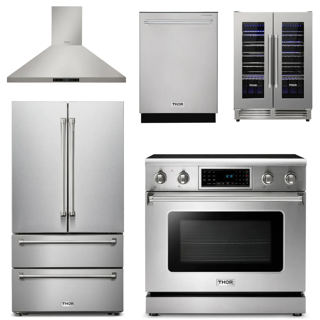 36 Electric Range, Range Hood, Refrigerator, Dishwasher, Wine Cooler T73668