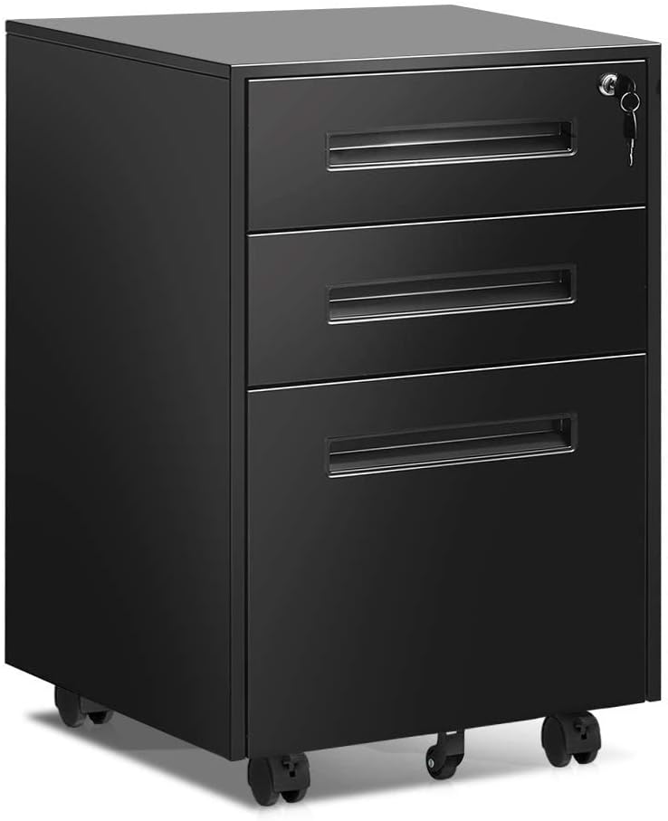Black 3 Drawer Rolling Steel File Cabinet B36925