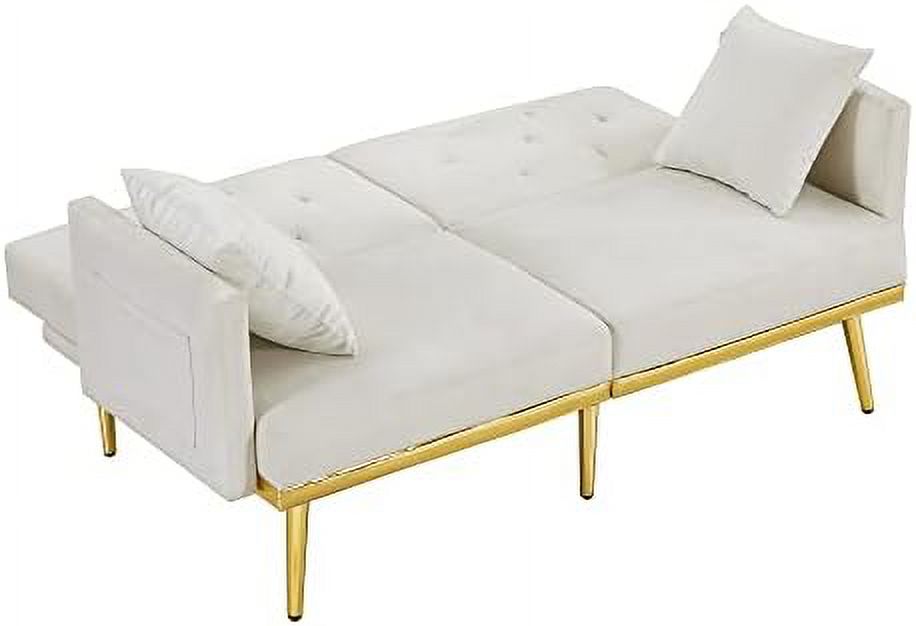 Velvet Futon Sofa Bed with Adjustable Armrests and Backrests Z48203