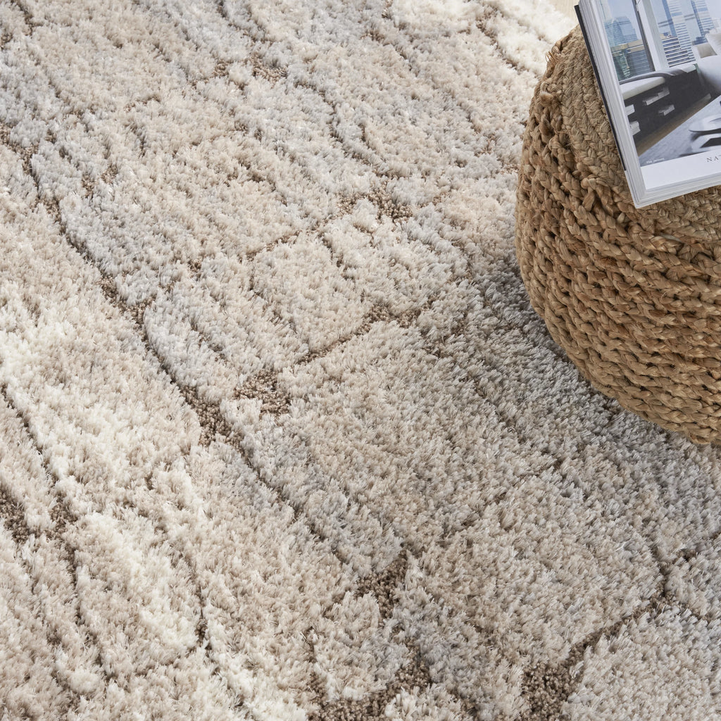 Ivory Beige Abstract Shag Area Rug 7'10" x 9'10" E513