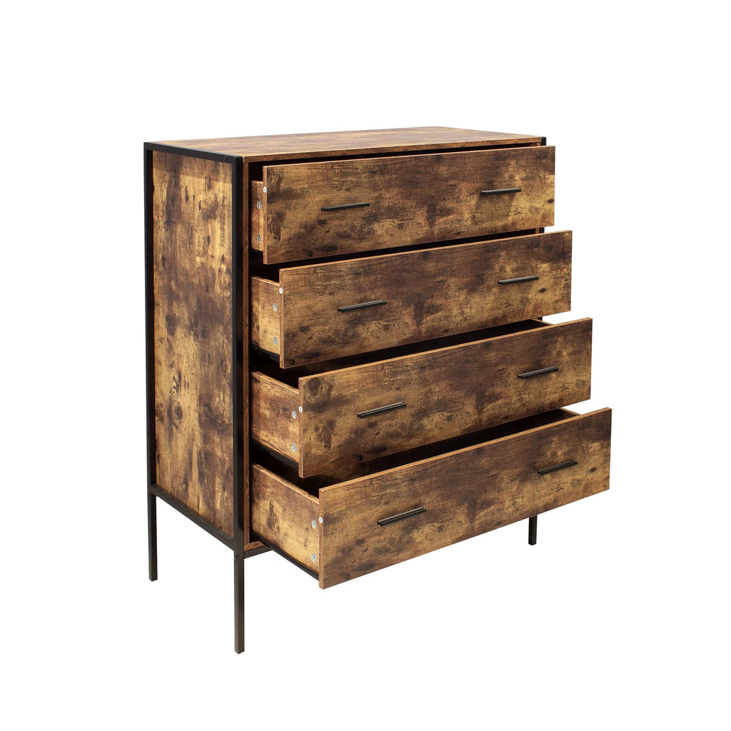 Rustic Brown 4 Drawer Wood Dresser U190954