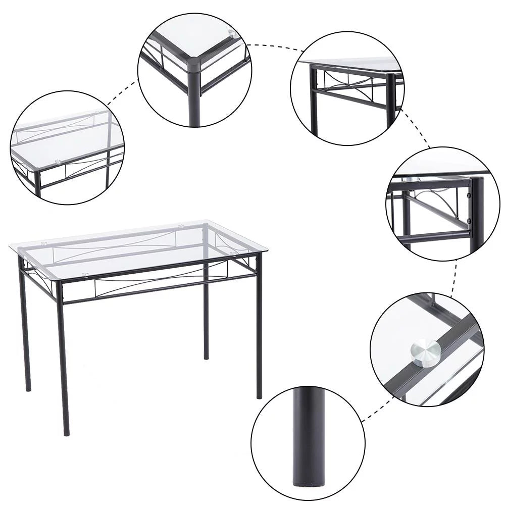 5 Piece Glass Dining Set with Metal Frame D290