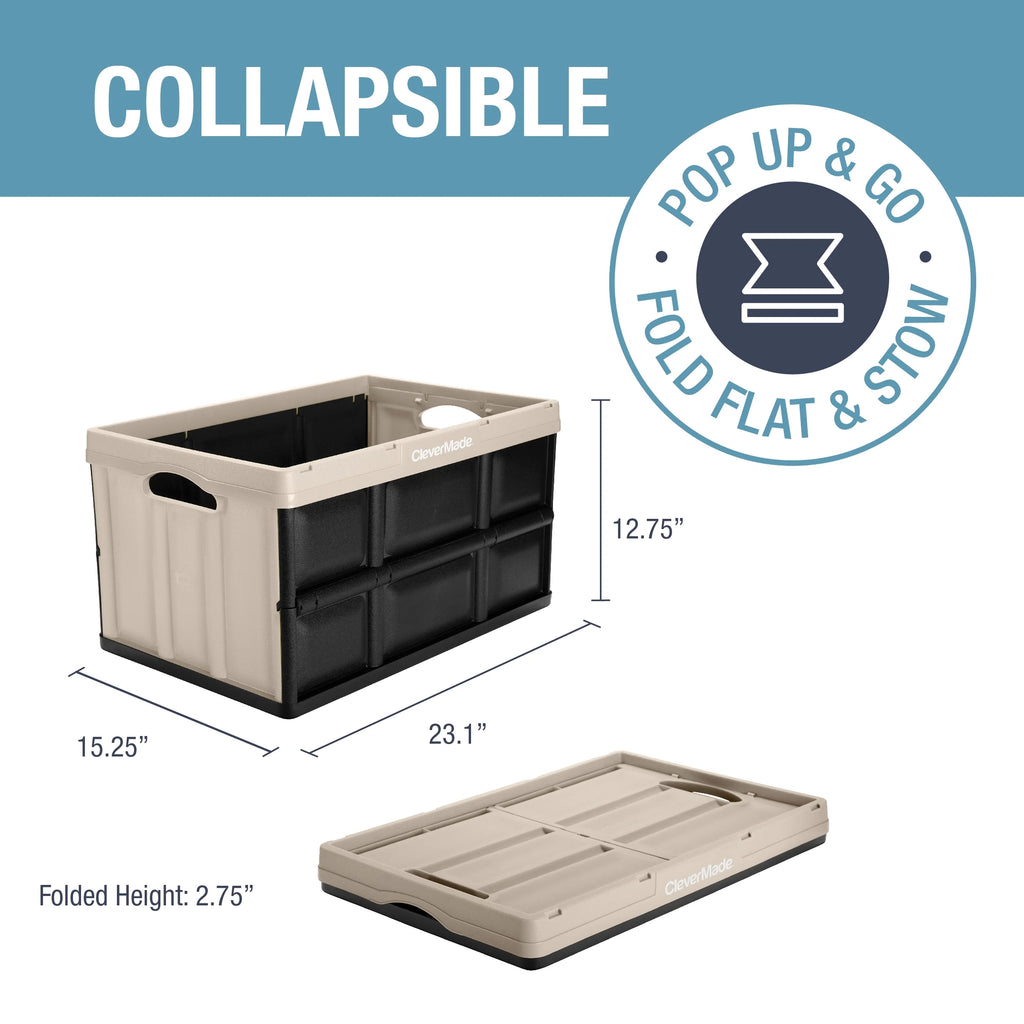 Collapsible Storage Bin, 16 Gal, Tan, 3 Pack L712