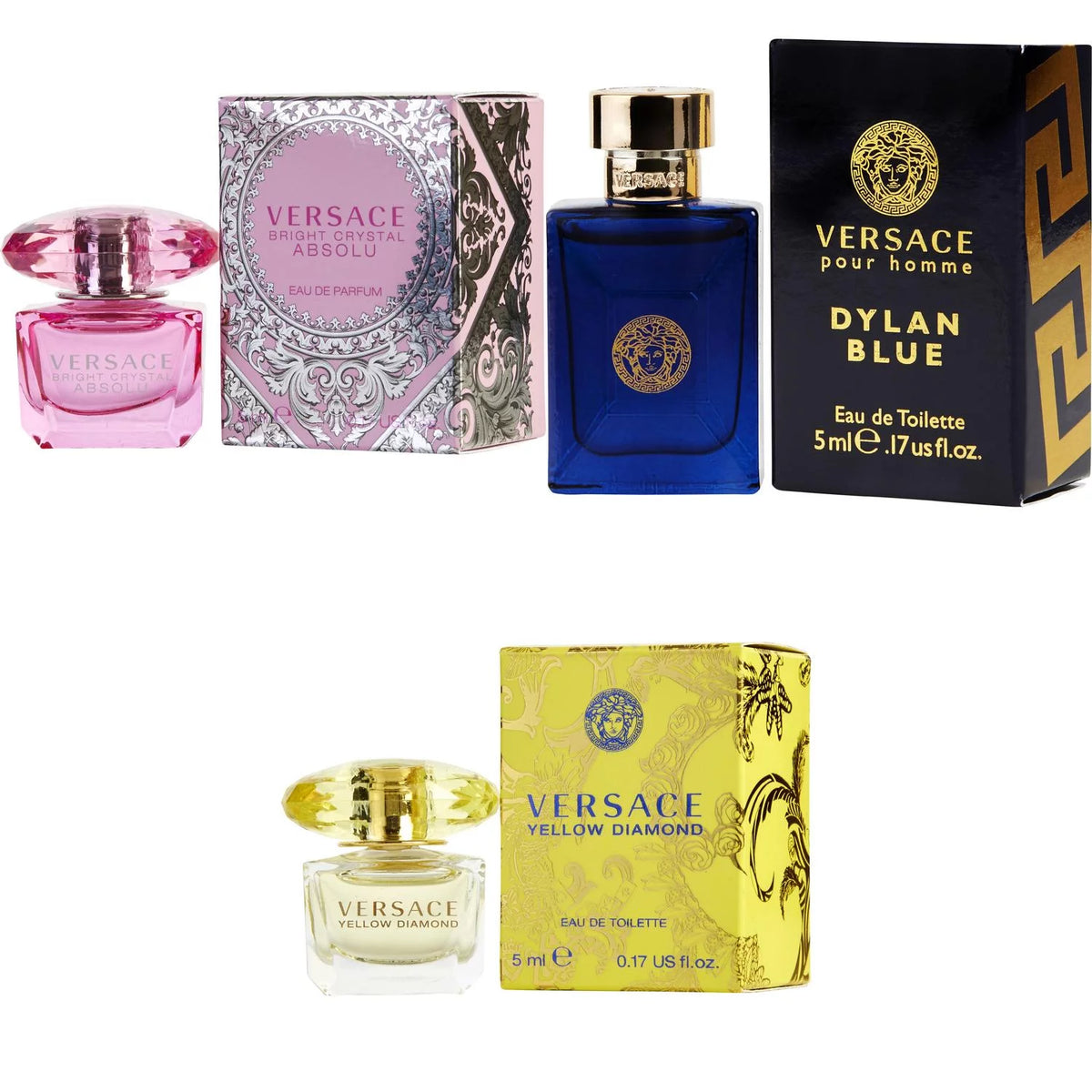 Bright Crystal Absolu EDP, Dylan Blue EDT, Yellow Diamond EDT 5ml 3PK Kit B953