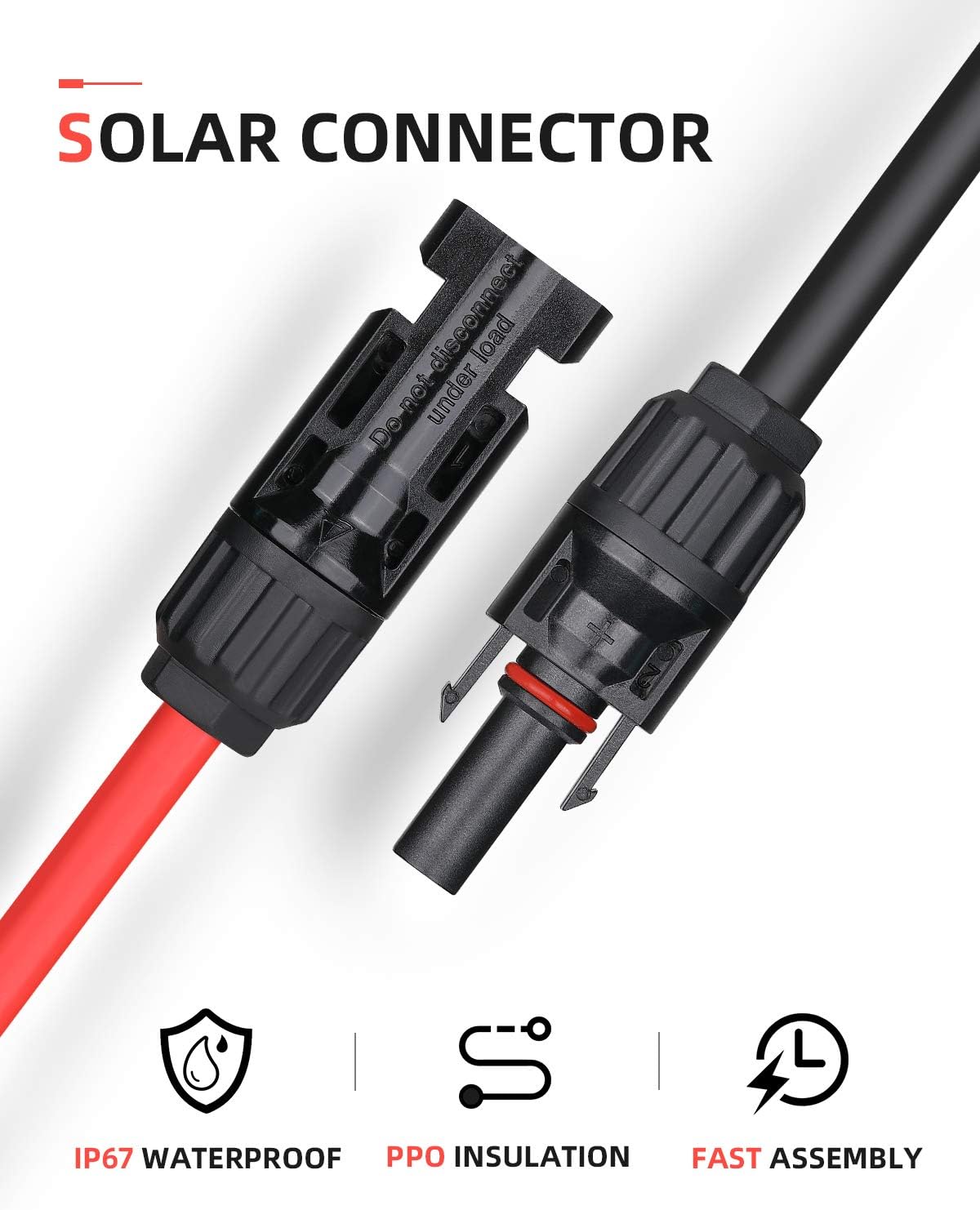 100Feet 10AWG Solar Extension Cable with Female and Male Connector L197481