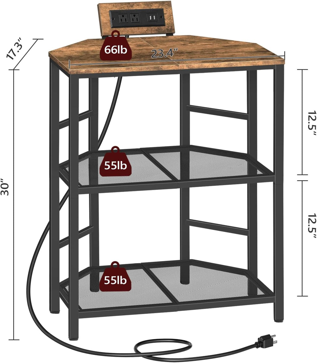 Rustic Brown 3-Tier Metal Frame Printer Stand with Storage Shelf X4971