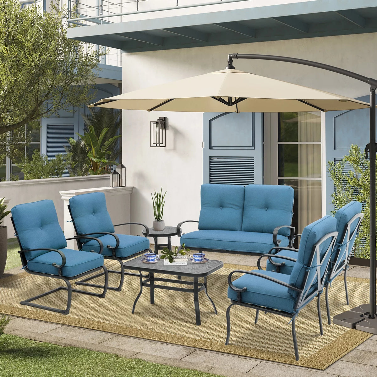 7-Piece Outdoor Metal Furniture Set Peacock Blue K230238
