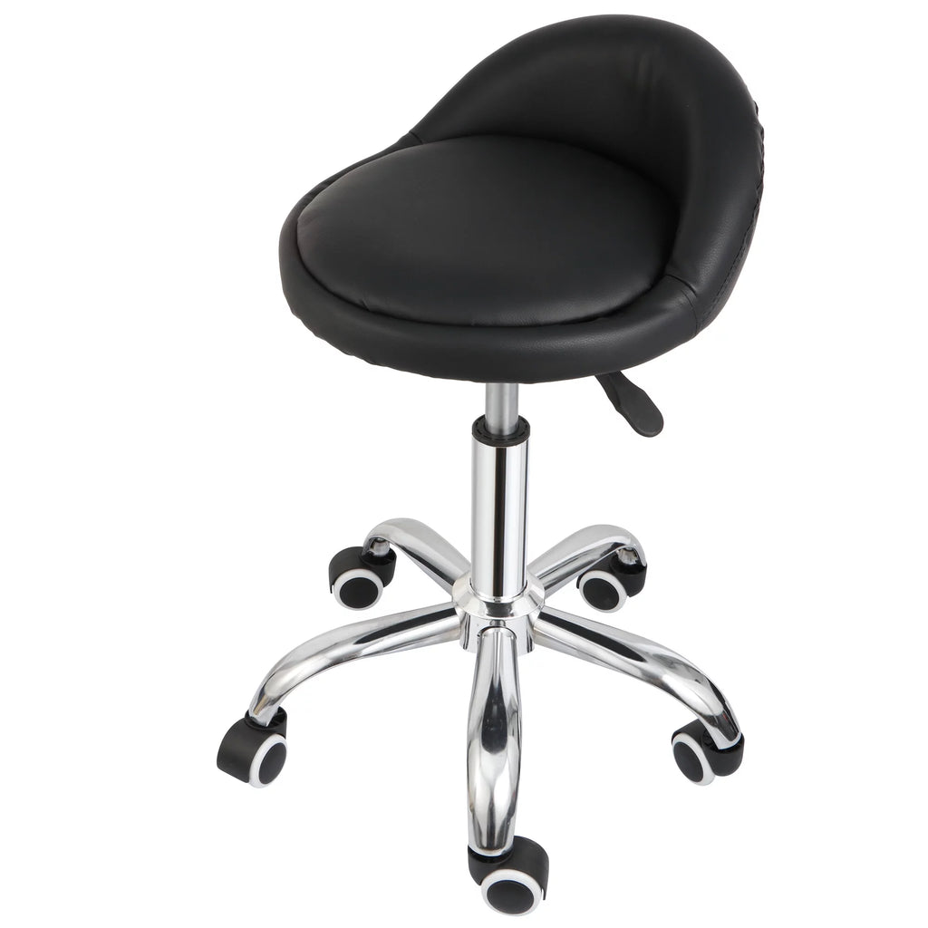 Swivel Rolling Stool on Wheels PU Leather Black O1414