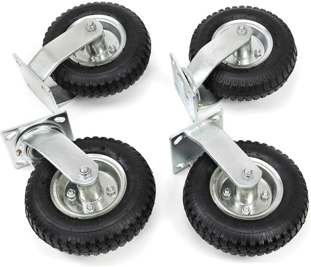 8 Pneumatic Caster Set of 4 Heavy Duty 2 Swivel 2 Rigid Silver W233548