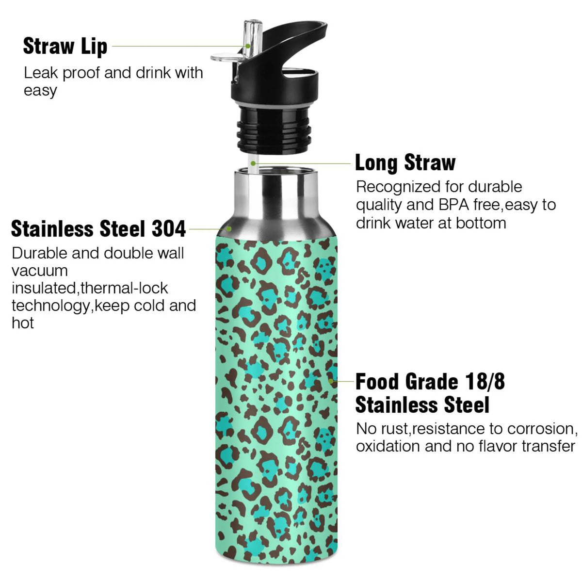 20 OZ Stainless Steel Vacuum Insulated Water Bottle with Straw Lid V3609