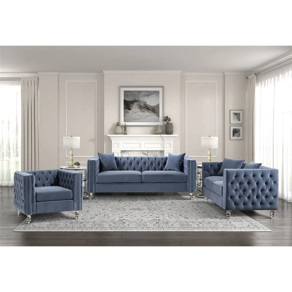 Dark Blue Velvet Tufted Loveseat Z689170