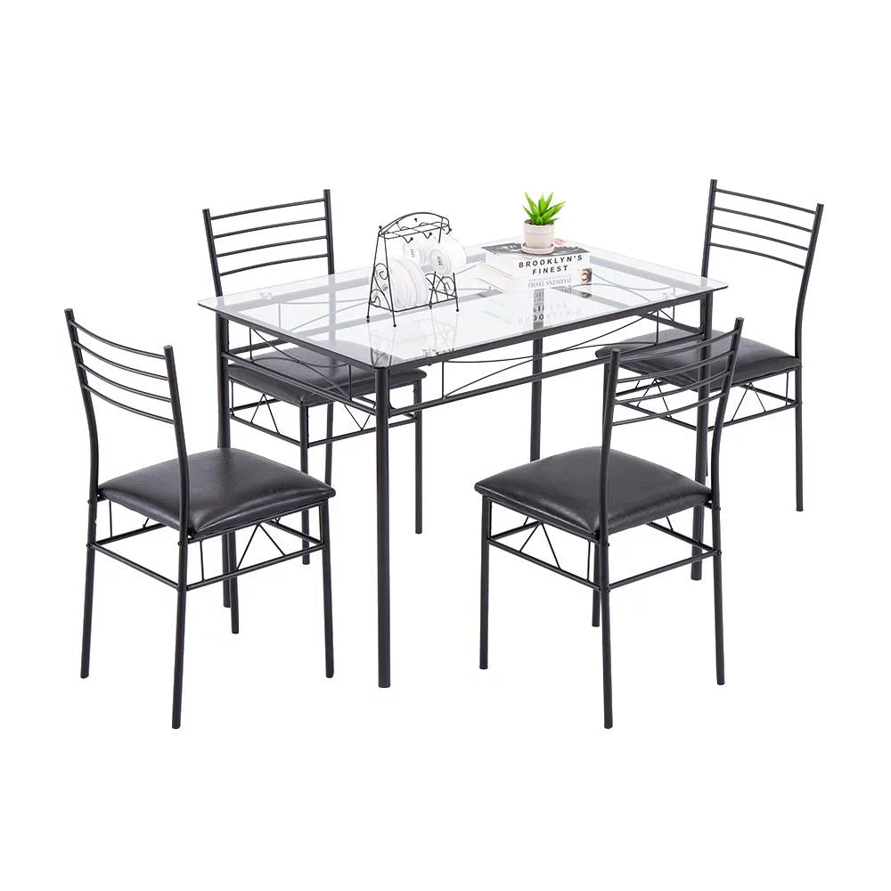 5 Piece Glass Dining Set with Metal Frame D290